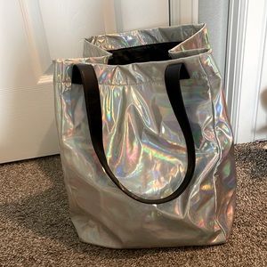 Spacious Silver Iridescent Bag.